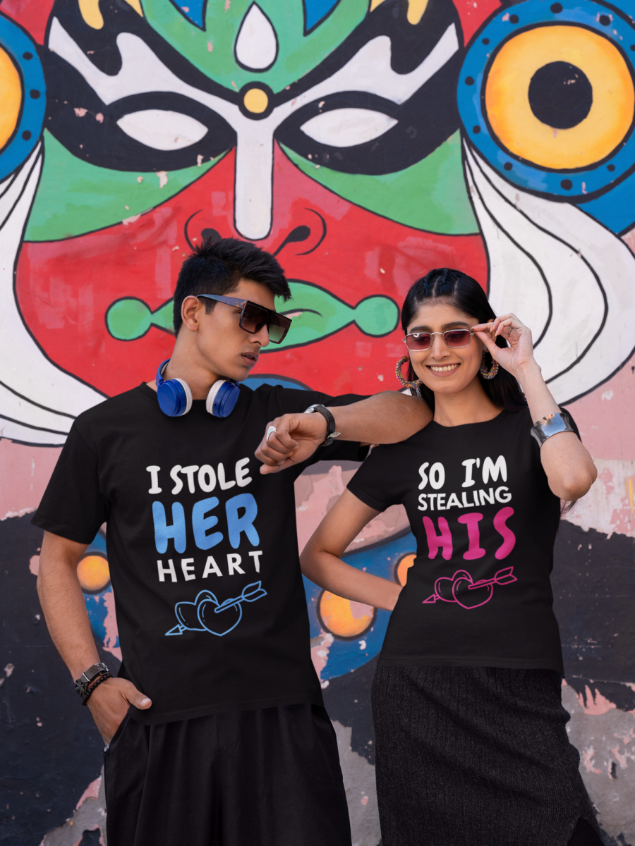 I Stole His Heart & So I'm Stealing His - Couple T-Shirts by Teescribe