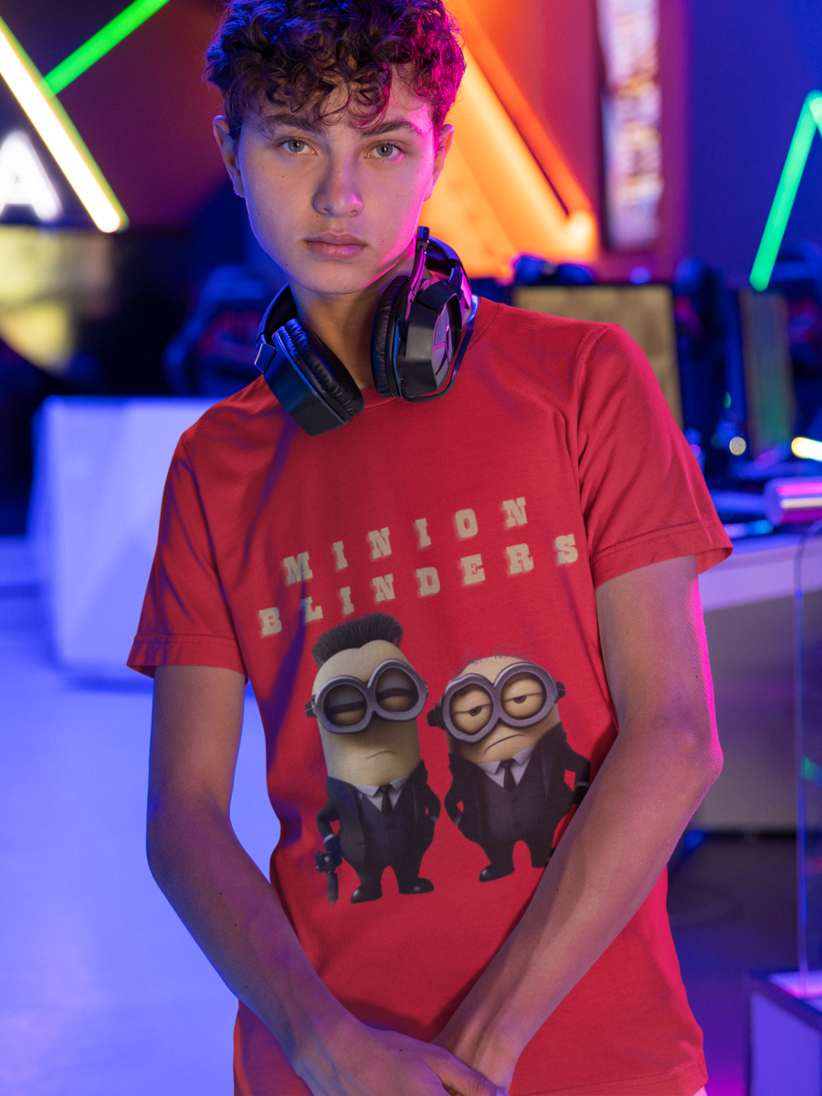"Minion Blinders" Fun Graphic T-Shirt by Teescribe - Image 15