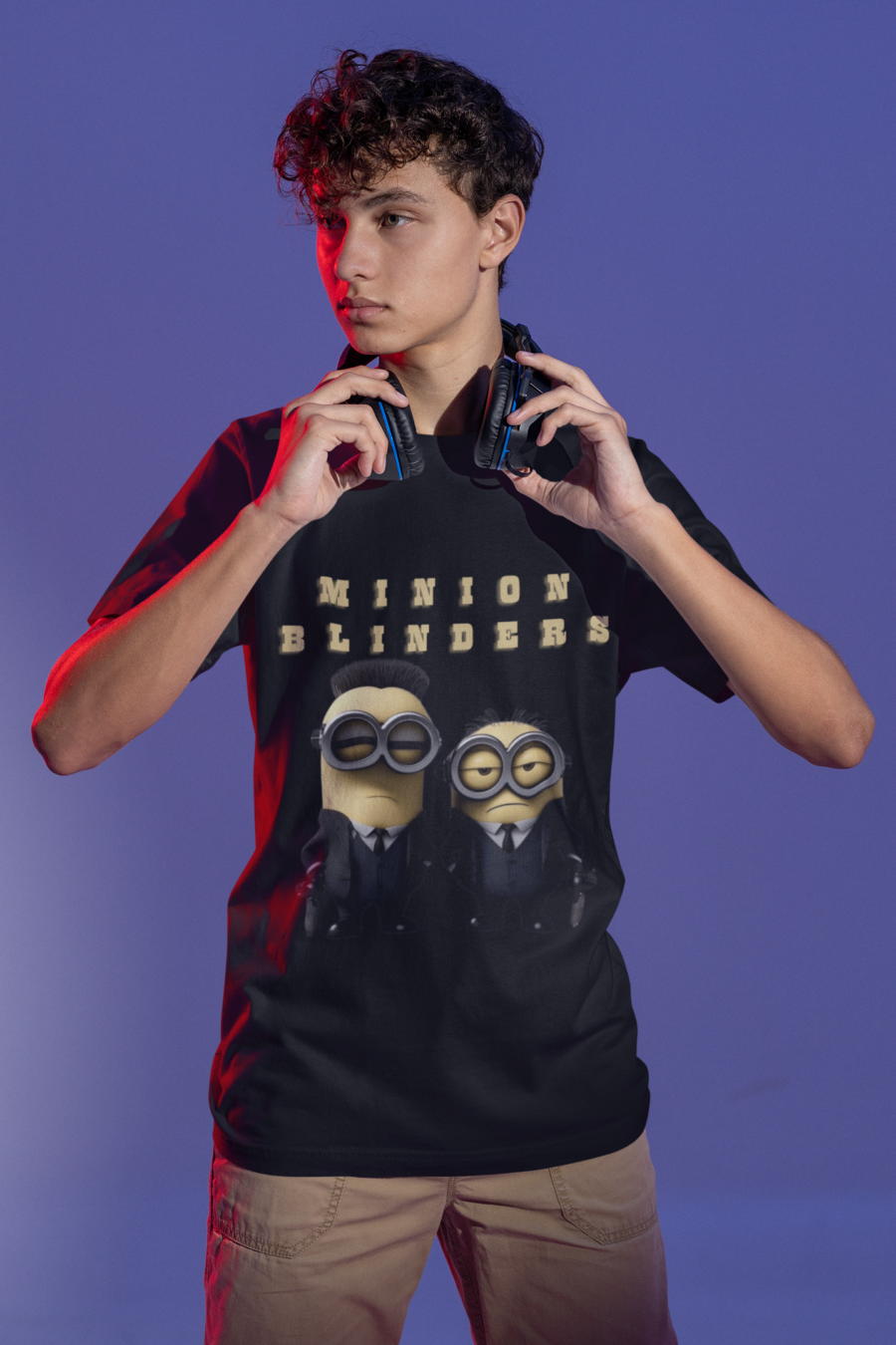 "Minion Blinders" Fun Graphic T-Shirt by Teescribe - Image 2